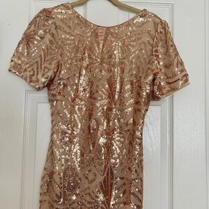 Drark Blush Pink Sequin Short Sleeve Dress 
Crew Neck, Back V-Neck Lined Size L